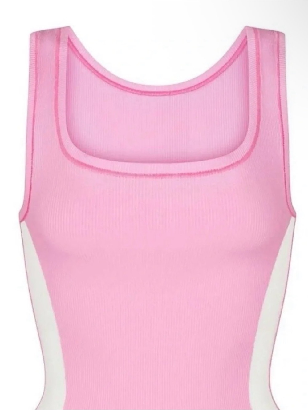 Skims Cotton Rib crop tank in bubble gum pink with white side stripes size S
